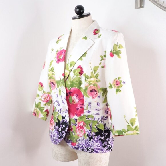 Elementz Women's Petite PL Coloful Floral Office Professional Blazer Jacket - Picture 3 of 9